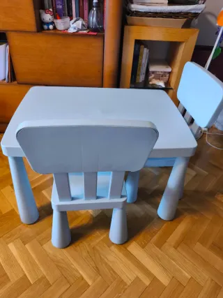 Mesa y 2 sillas infantiles azul claro