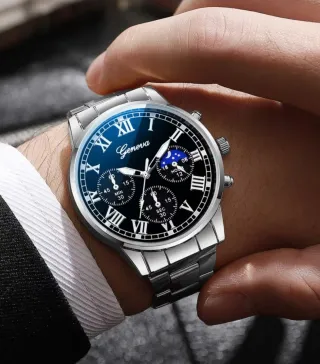 Reloj Geneva Elegante Cuarzo Negro/Plata