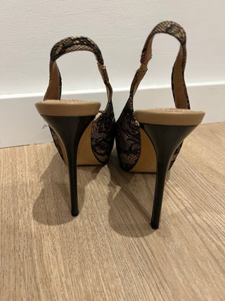 Zapatos Zara Tacón Encaje Beige/Negro