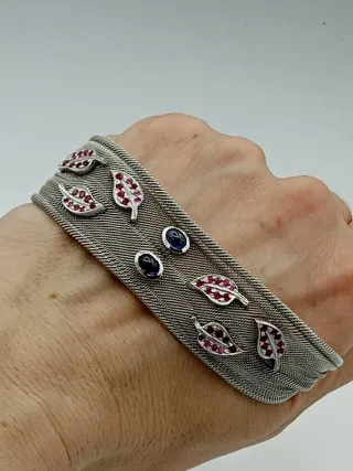 Bracciale Rete Argento 925 con Zirconi Rossi e Blu