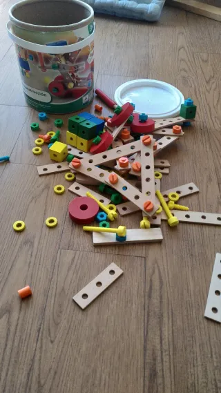 Juego Construcción Madera Bloques Tornillos