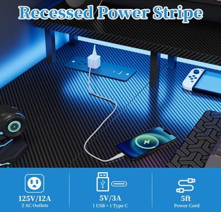 Escritorio con luces LED y enchufes