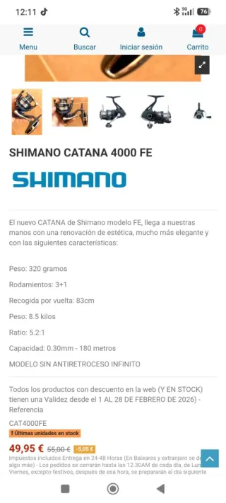 Combo de pesca Shimano Catana 4000 FE