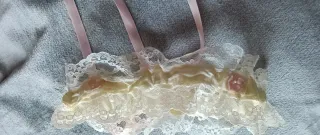 Liga de novia encaje blanco lazo rosa