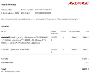 Portátil Gigabyte A16 Negro/Gris