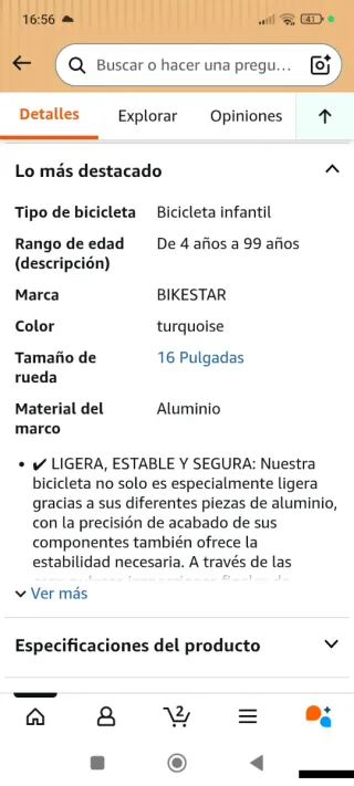 Bicicleta niña rosa y turquesa