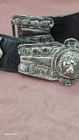 Cintura Vintage Pelle Anni '80 Testa Leone Argento