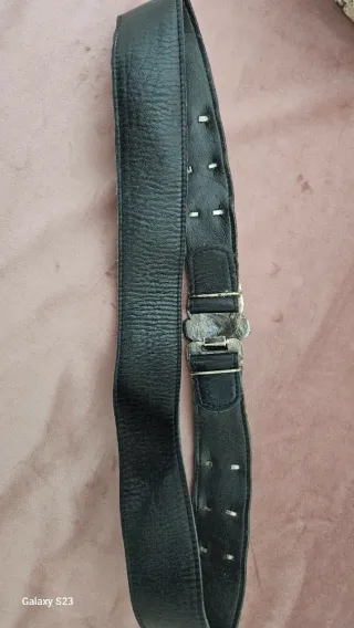 Cintura Vintage Pelle Anni '80 Testa Leone Argento