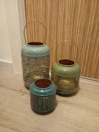 Candelabros decorativos cerámica y metal