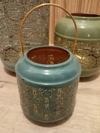 Candelabros decorativos cerámica y metal