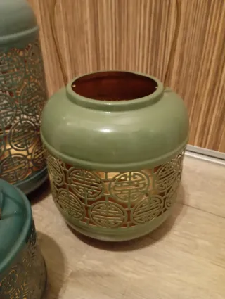 Candelabros decorativos cerámica y metal