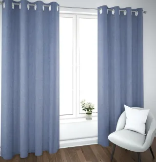 Cortinas azules efecto lino ✅