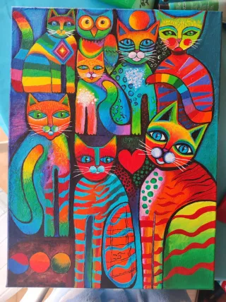 Cuadro de gatos acrílico multicolor
