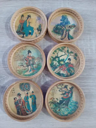 Bandeja Vintage Asiática con 6 Posavasos