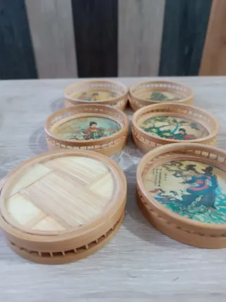 Bandeja Vintage Asiática con 6 Posavasos