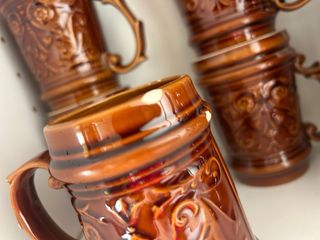 Juego 5 Vasos + Jarra Cerámica Marrón