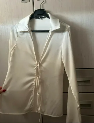 Camisa satén blanca mujer