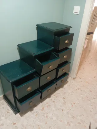 Mueble escalonado madera pino verde azulado