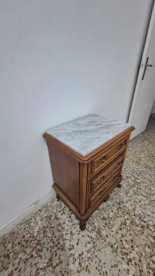 Mesita de noche vintage madera y mármol