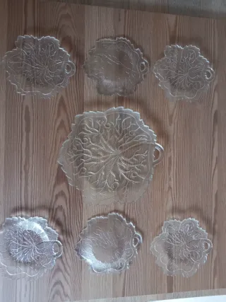 Set 6 Platos Vidrio Tallado Hoja