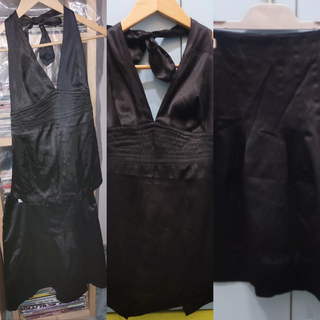 Conjunto Blusa y Falda Satén Negro