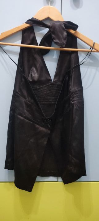 Conjunto Blusa y Falda Satén Negro