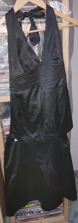 Conjunto Blusa y Falda Satén Negro