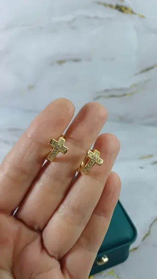Pendientes Aro Cruz Chapado Oro 18k