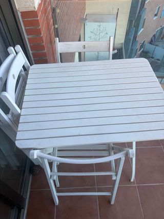 Mesa y 4 Sillas Plegables Madera Blanca
