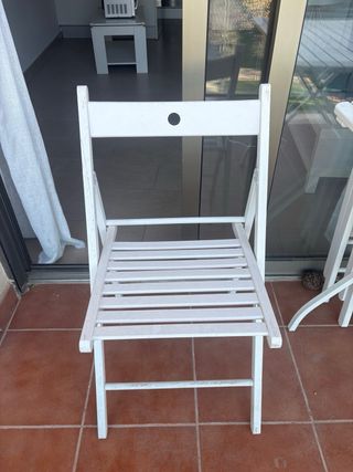 Mesa y 4 Sillas Plegables Madera Blanca