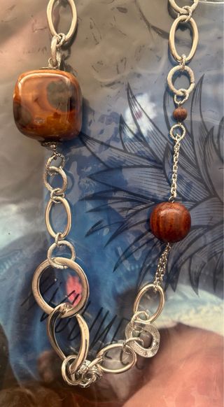 CONJUNTO COLLAR Y PULSERA PLATA Y MARRON