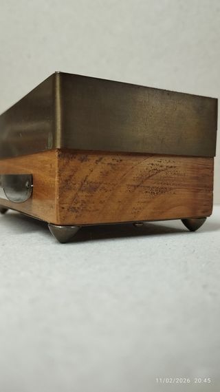 Tintero in legno e ottone con 3 penne stilografiche