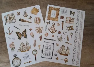 2 hojas stickers marinos vintage time flies N 9