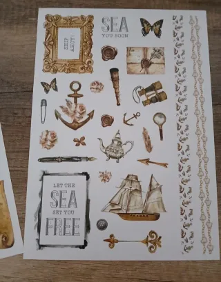 2 hojas stickers marinos vintage time flies N 9