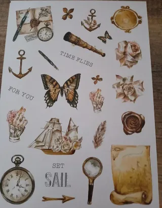2 hojas stickers marinos vintage time flies N 9