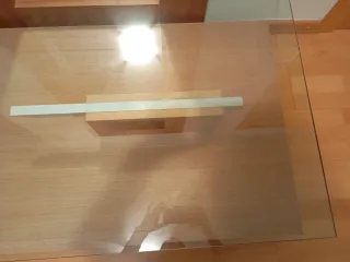 Mesa centro cristal y madera