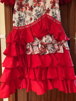 Vestido Flamenca Volantes Flores Talla 48 XL