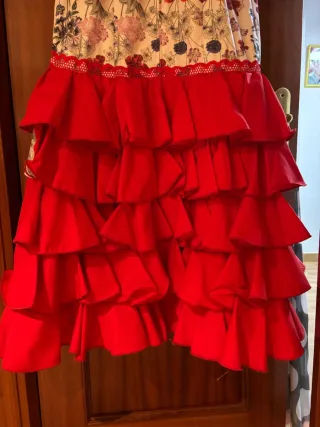 Vestido Flamenca Volantes Flores Talla 48 XL