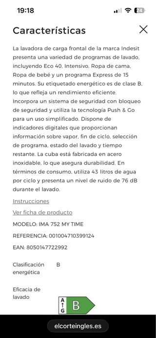 Lavadora Indesit 7kg con garantía