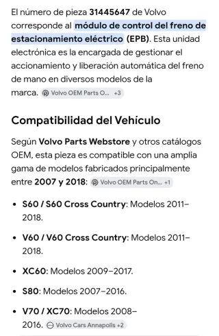 Unidad del freno de estacionamiento 30773933