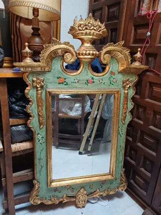 Espejo Pared Italiano Dorado y Verde