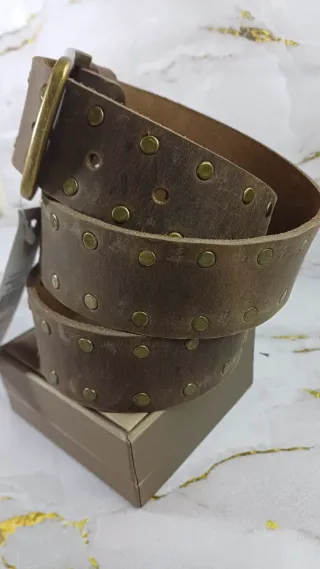 Cinturón Cuero Marrón Tachuelas Artesanal