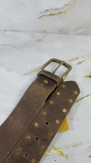 Cinturón Cuero Marrón Tachuelas Artesanal