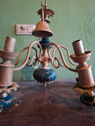 Lámpara de techo vintage verde y dorada