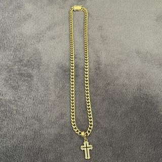 Cadena Cubana y Cruz Oro Laminado Hombre