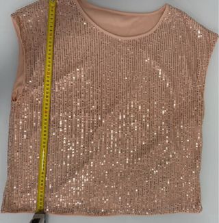 NUEVA.Blusa/Camiseta rosa de lentejuelas. Talla XL