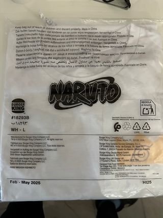 Camiseta Burger King Naruto Talla L Blanca