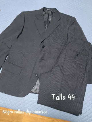 Traje Chaqueta Hombre Talla 44 Negro Rayas