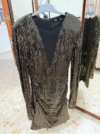 Vestido lentejuelas negro y dorado