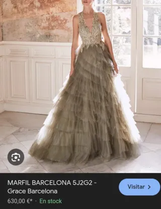 Vestido de fiesta marfil y verde